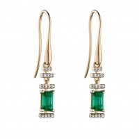 9ct Yellow Gold Emerald & Diamond Deco Earrings