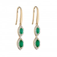 9ct Yellow Gold Emerald & Diamond Drop Earrings