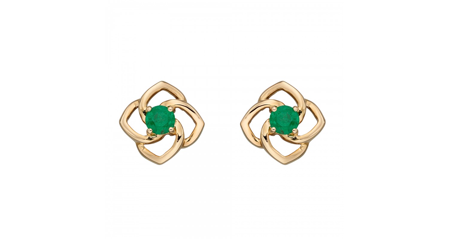 9ct Yellow Gold Emerald Flower Earrings