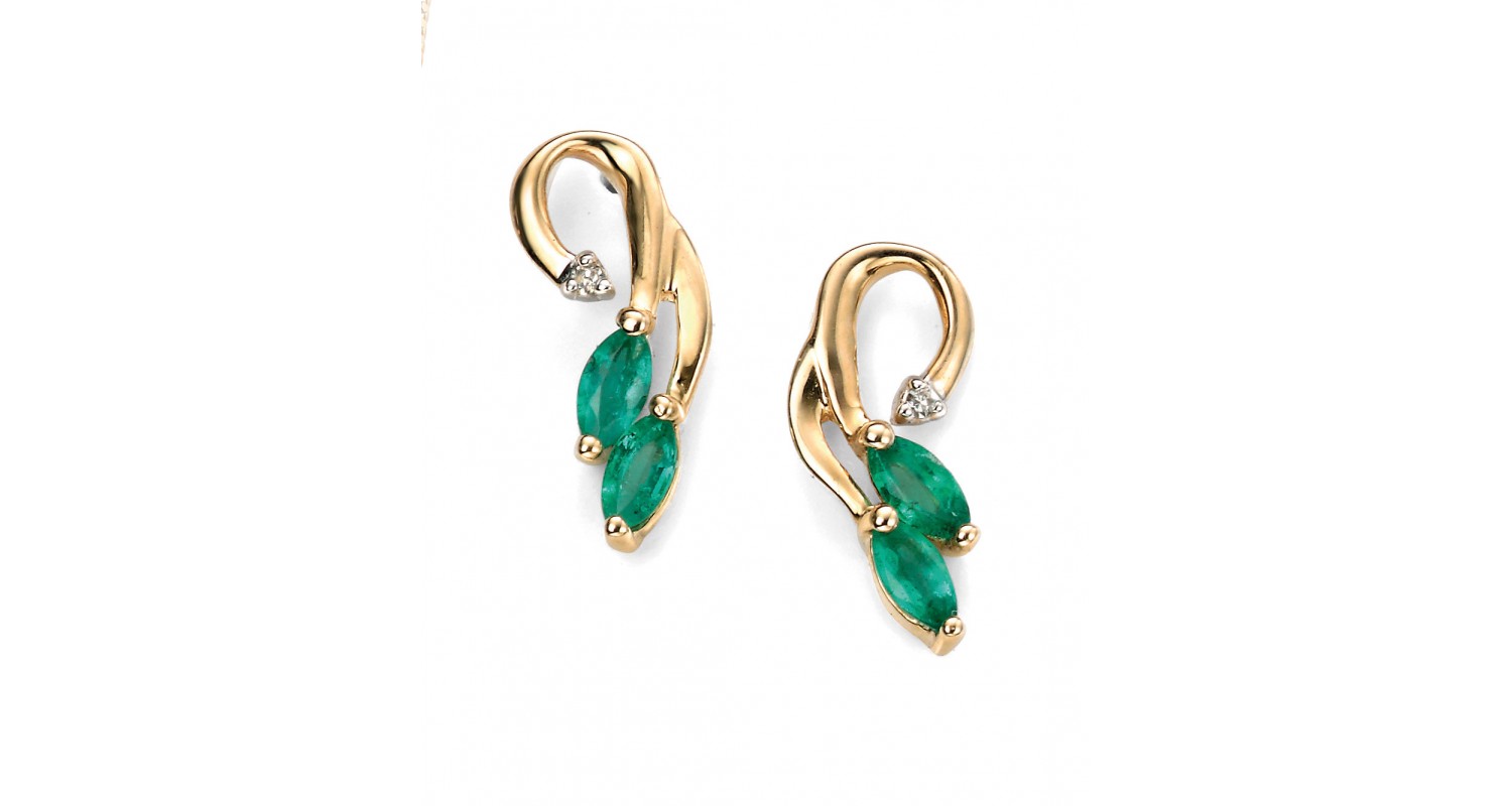 9ct Yellow Gold Emerald & Diamond Vine Earrings