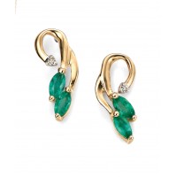 9ct Yellow Gold Emerald & Diamond Vine Earrings