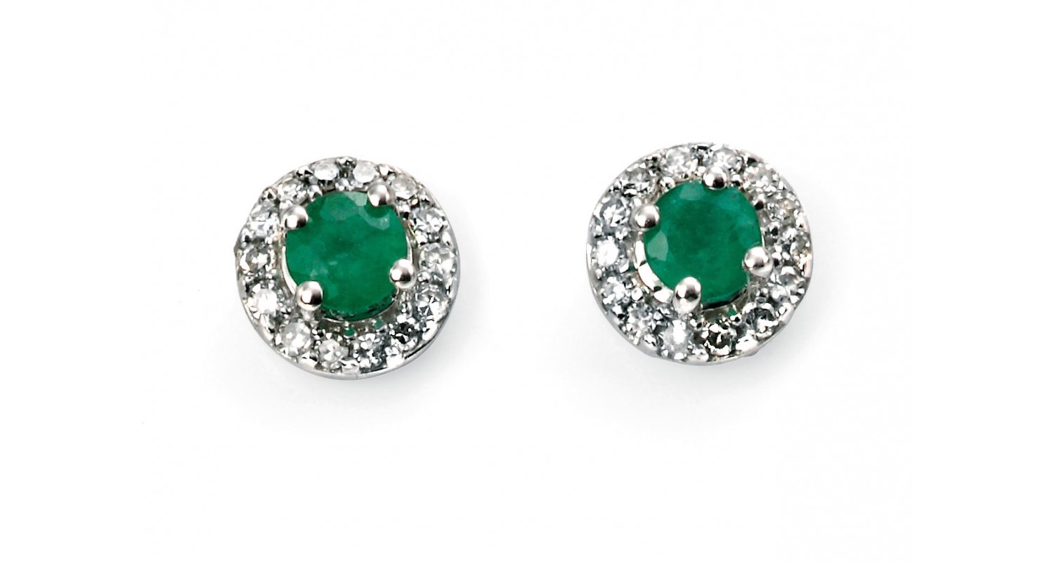 9ct White Gold Emerald & Diamond Earrings