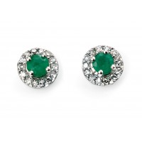 9ct White Gold Emerald & Diamond Earrings