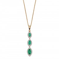 9ct Yellow Gold Emerald & Diamond Drop Necklace 