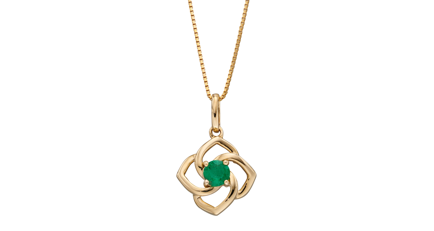 9ct Yellow Gold Emerald Flower Necklace 