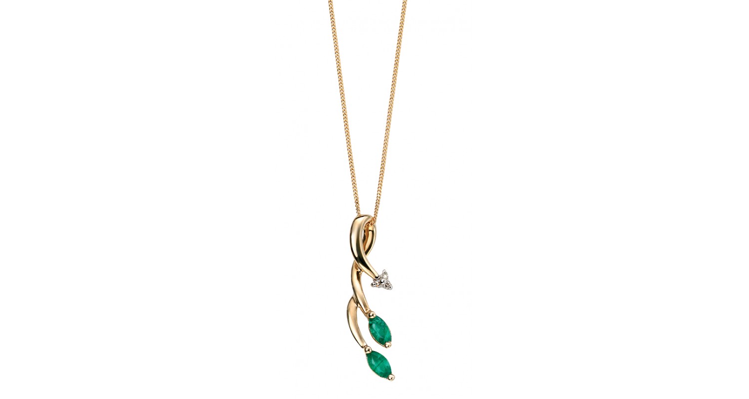 9ct Yellow Gold Emerald & Diamond Vine Necklace