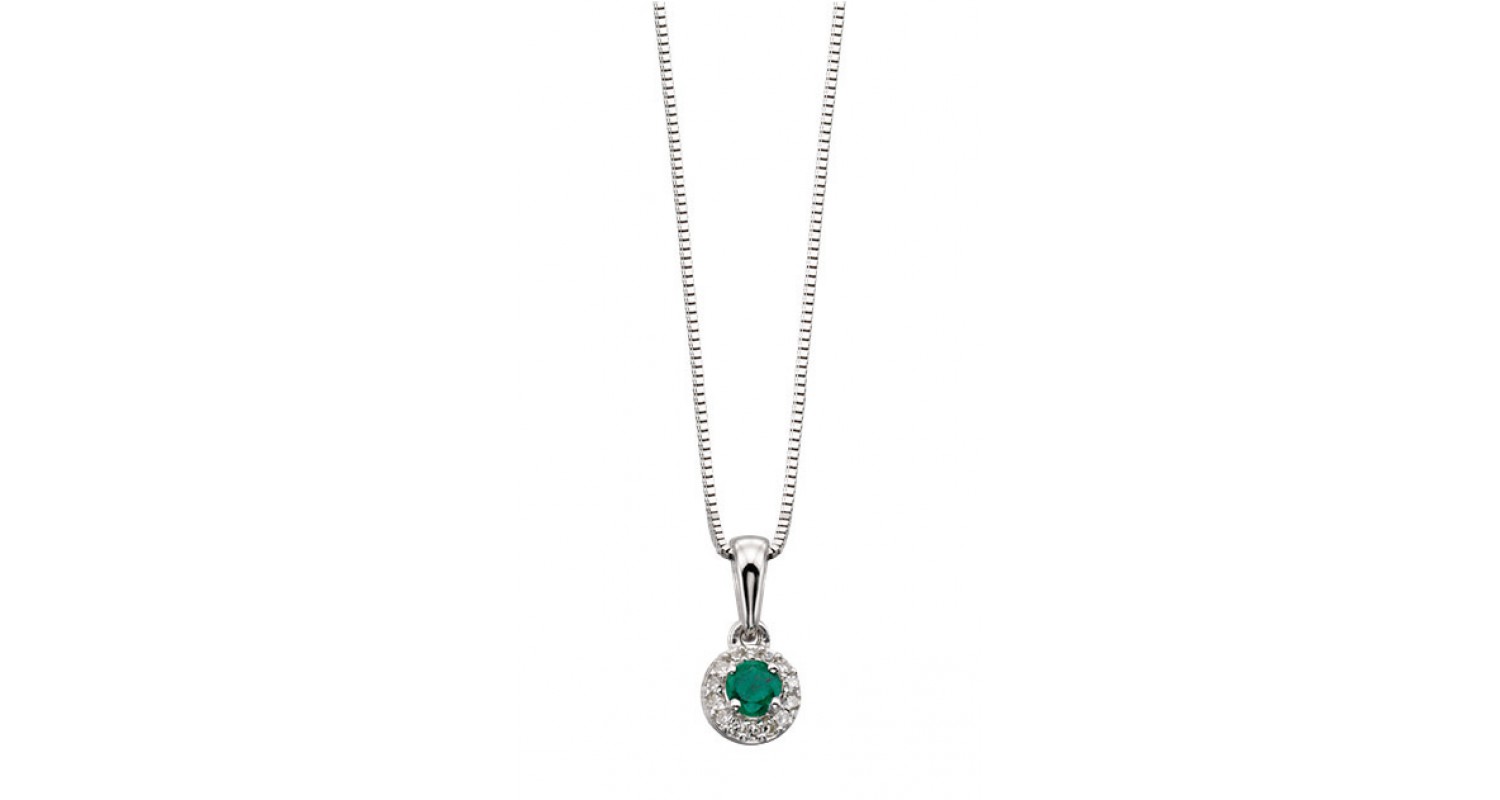 9ct White Gold Emerald & Diamond Necklace