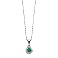 9ct White Gold Emerald & Diamond Necklace