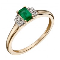 9ct Yellow Gold Emerald & Diamond Deco Ring