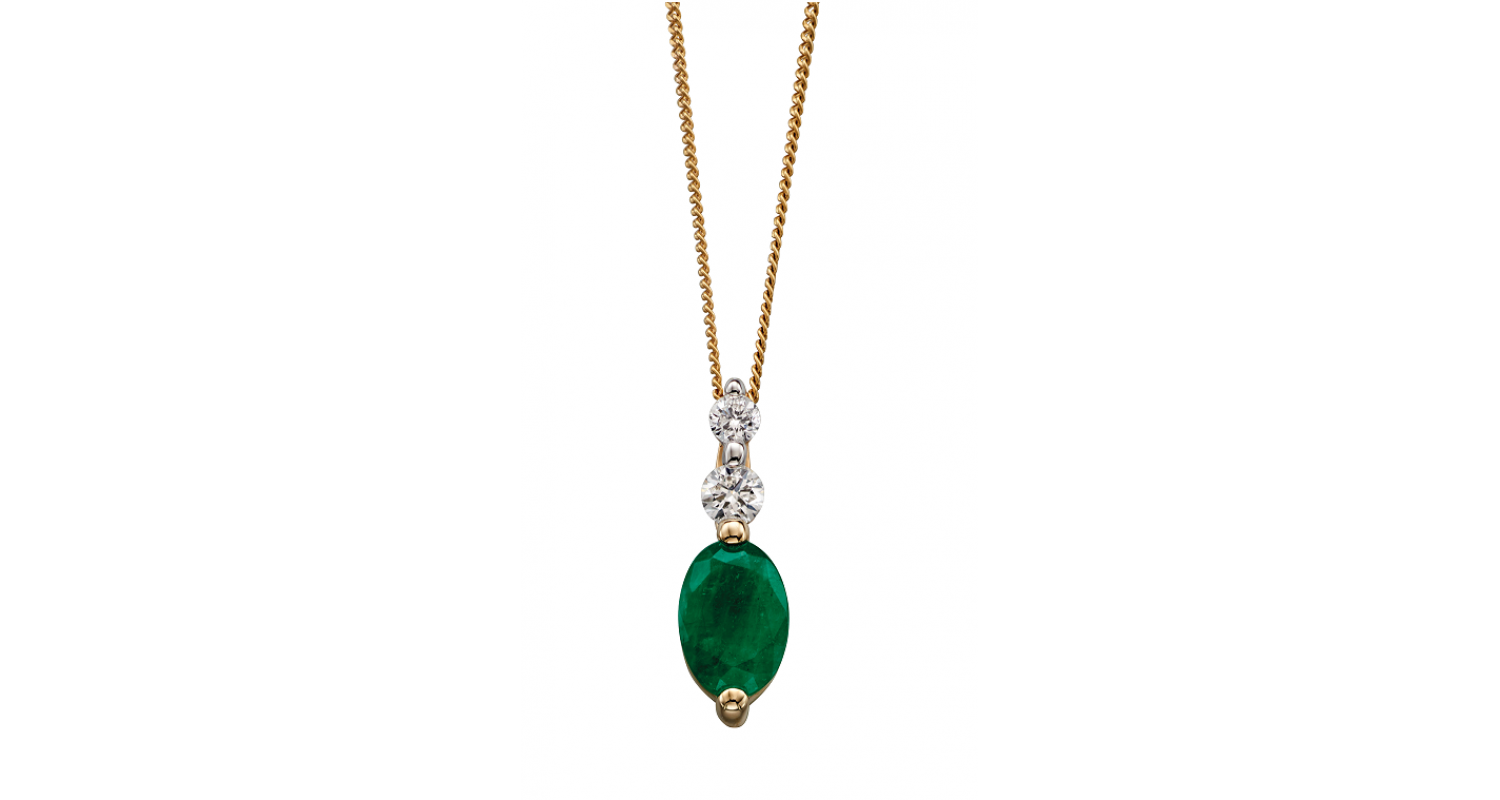 9ct Yellow Gold Emerald & Diamond Necklace