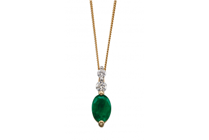 9ct Yellow Gold Emerald & Diamond Necklace