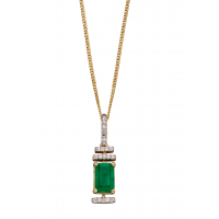 9ct Yellow Gold Emerald & Diamond Deco Necklace