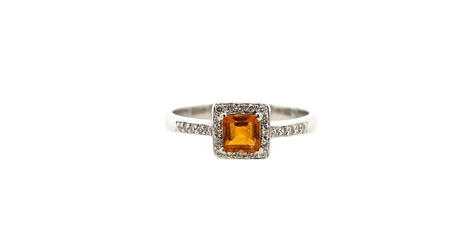 18ct White Gold Citrine & Diamond Ring