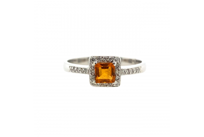 18ct White Gold Citrine & Diamond Ring