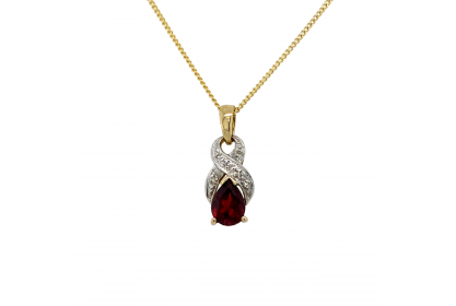 9ct Yellow Gold Garnet & Diamond Necklace