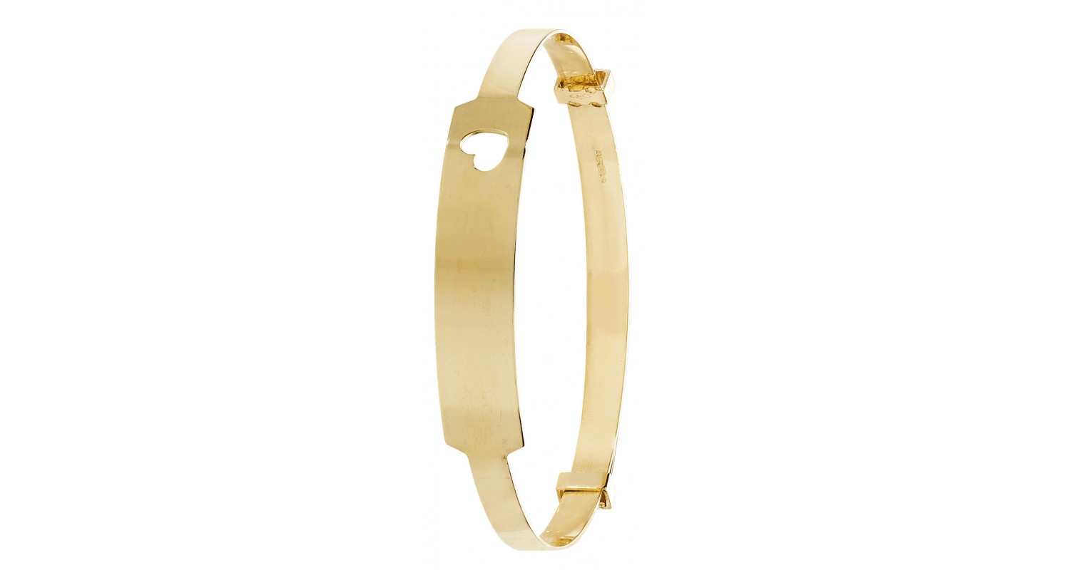 9ct Yellow Gold Babies' 3mm Expandable ID Bangle with Heart