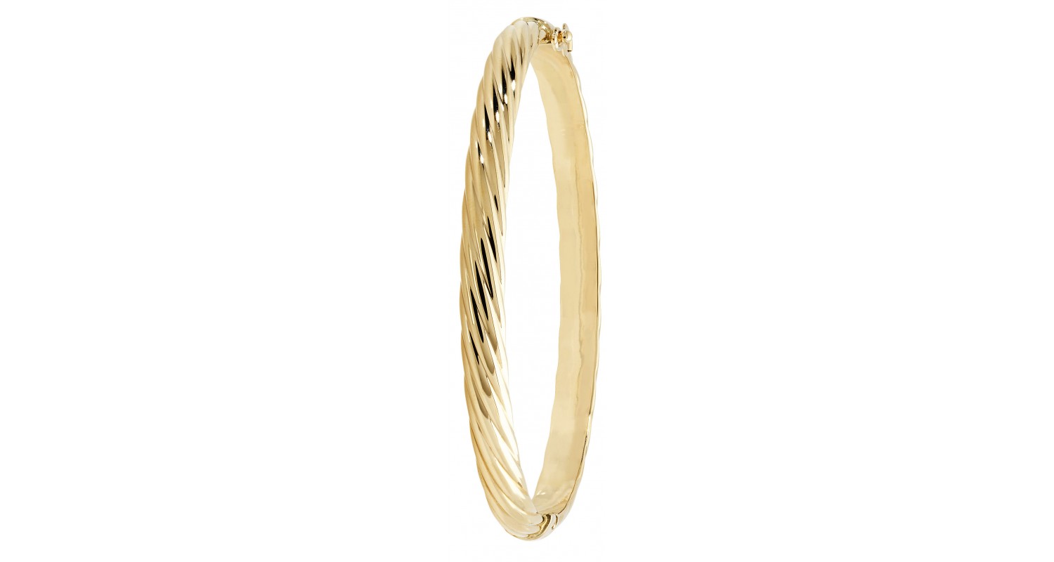 9ct Yellow Gold Ladies Twist Design Hinged Bangle