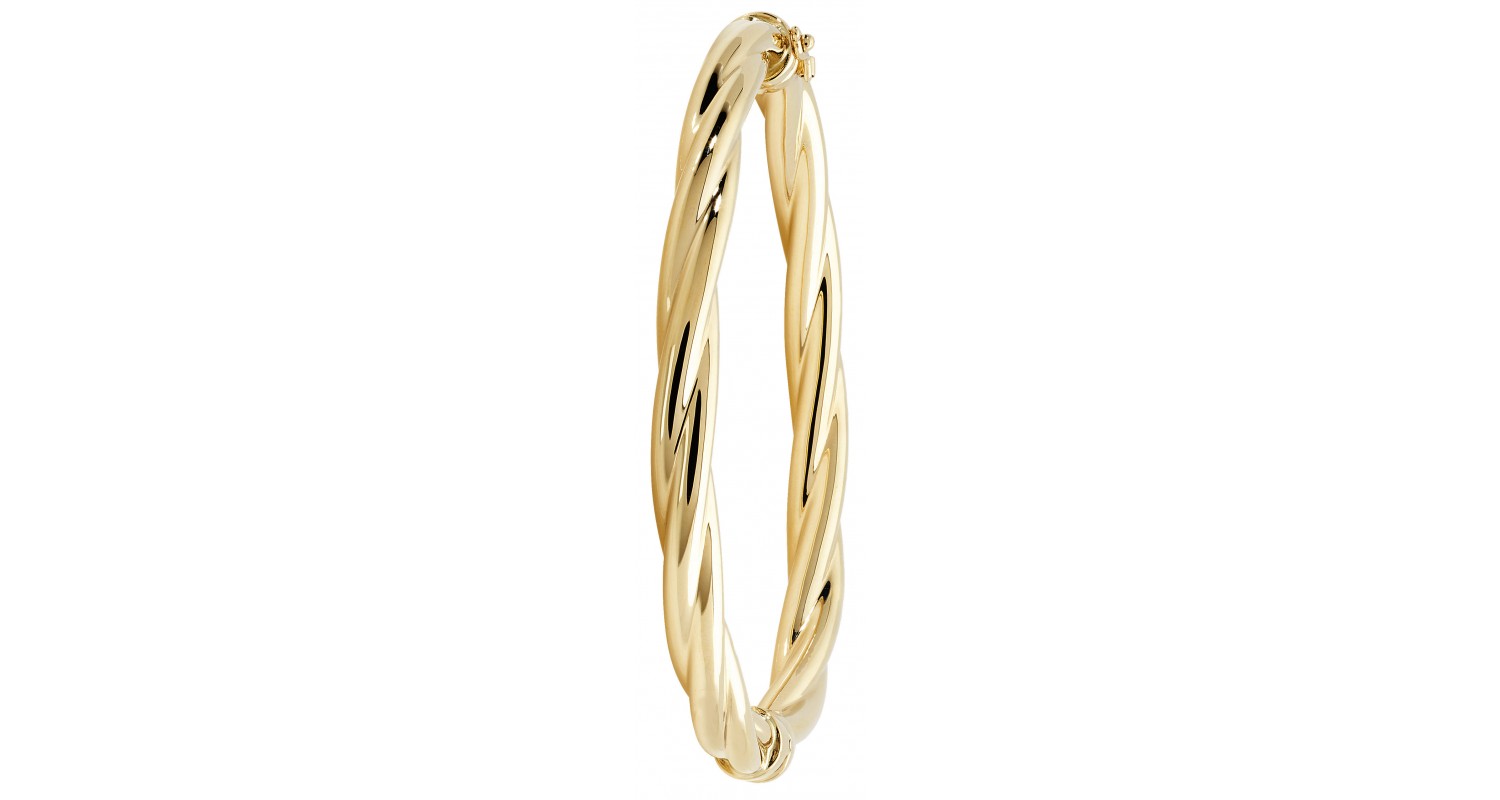 9ct Yellow Gold Ladies Twist Design Hinged Bangle