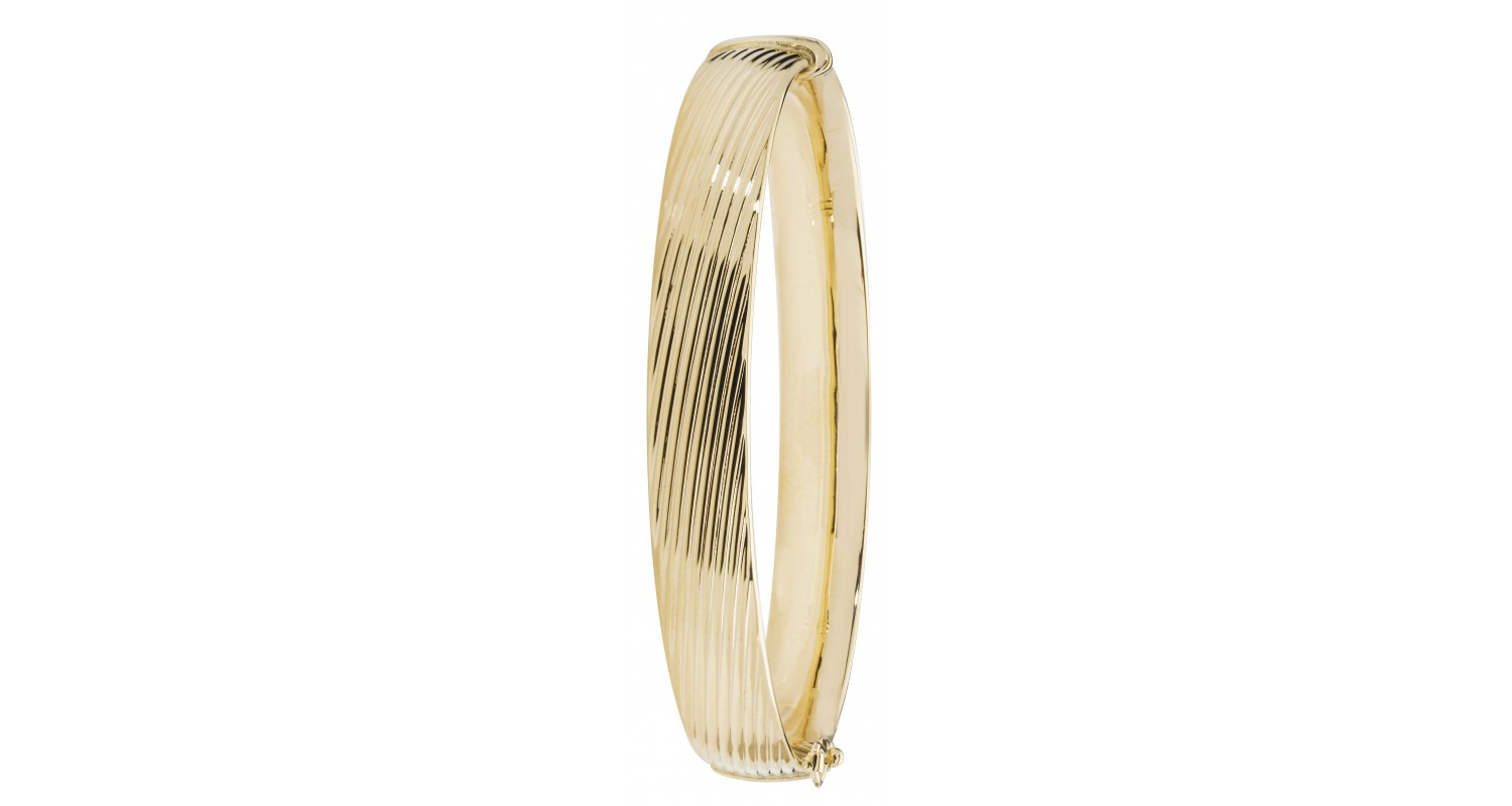 9ct Yellow Gold Ladies Diamond Cut Hinged Bangle