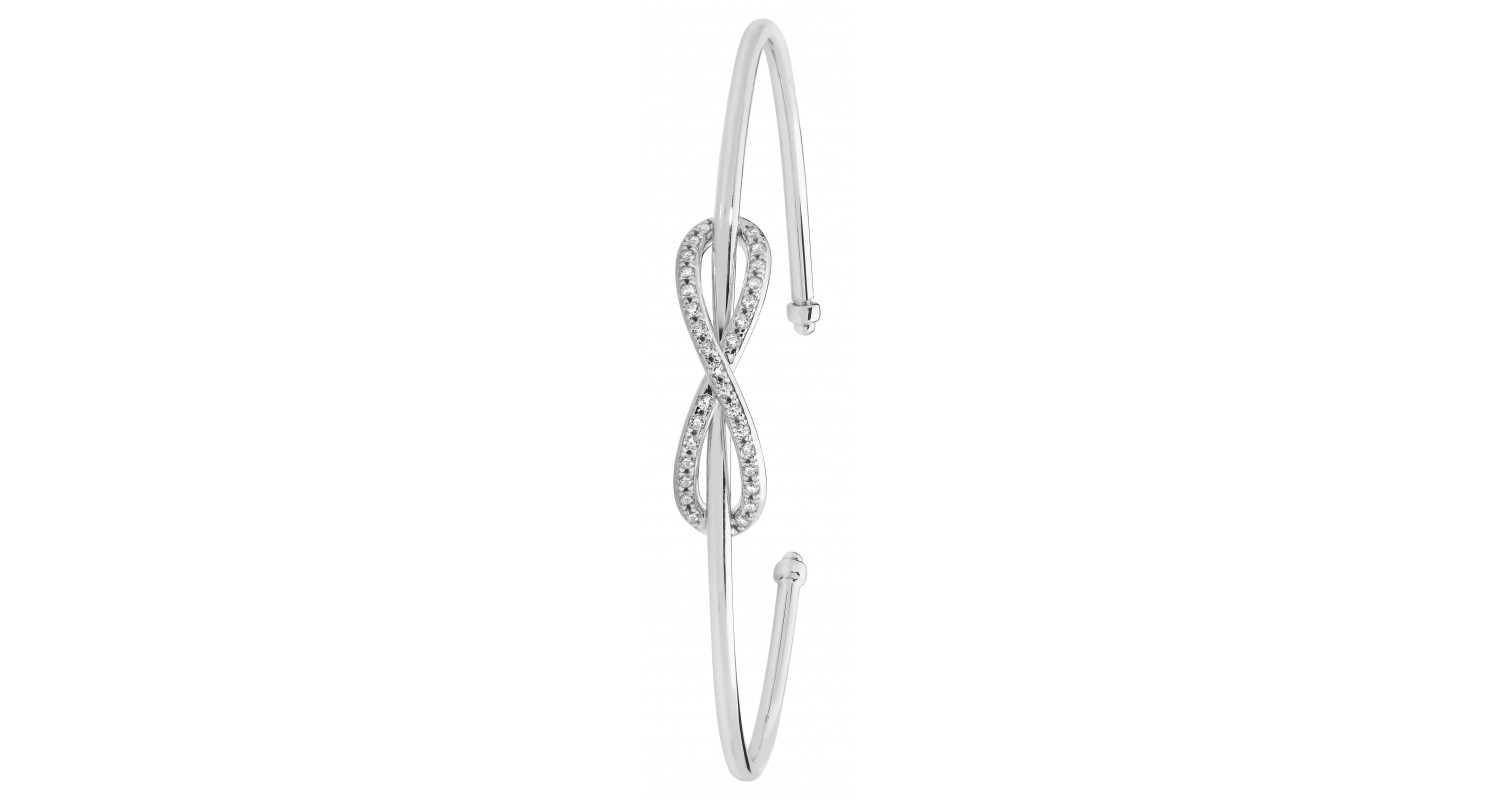 9ct White Gold CZ Set Infinity Bow Torque Bangle