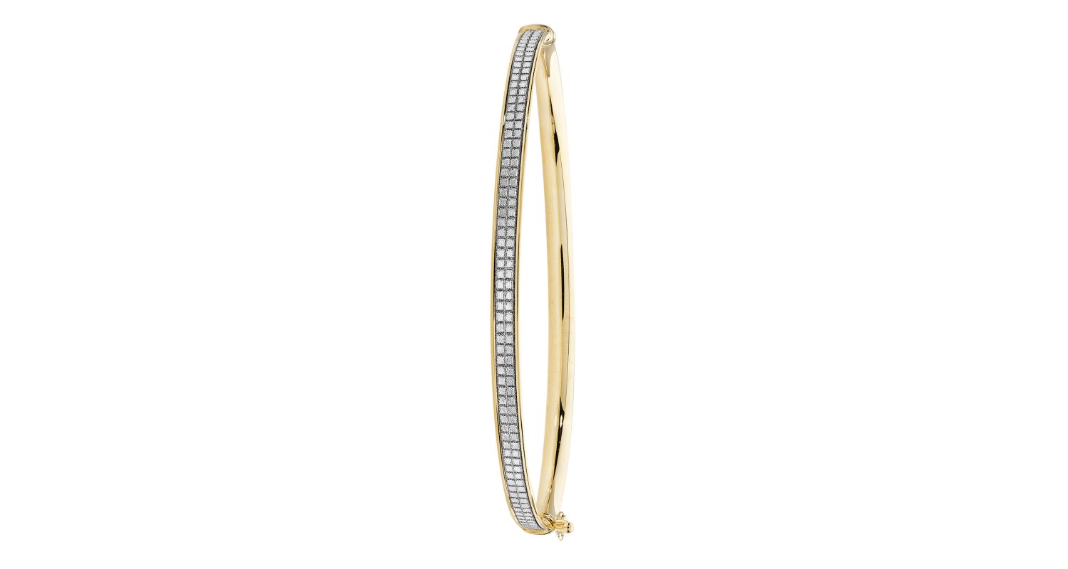 9ct Yellow And White Gold Patterned Hinged Bangle