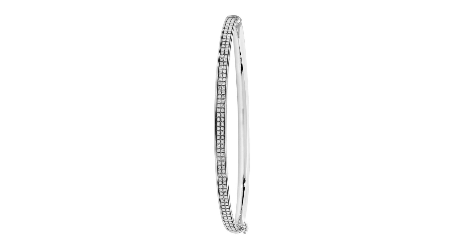 9ct White Gold Patterned Hinged Bangle