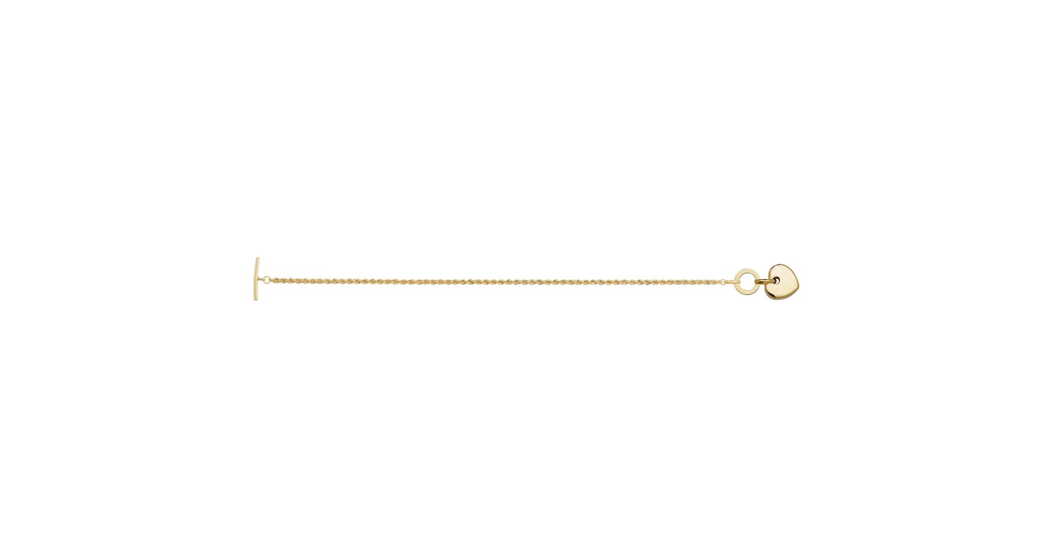 9ct Yellow Gold Ladies T-Bar Heart Bracelet