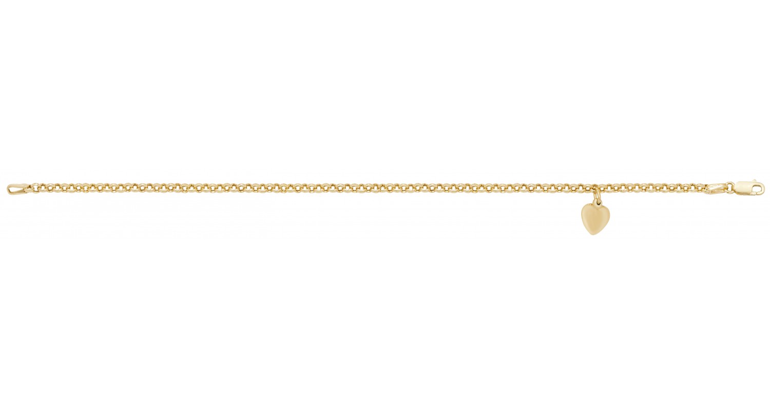 9ct Yellow Gold Ladies Bracelet With Heart Charm