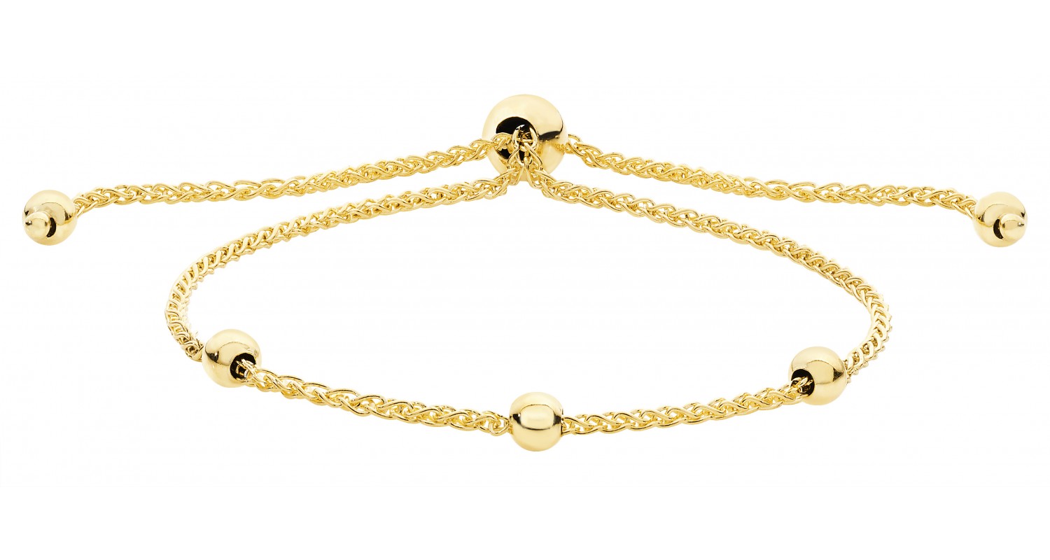 9ct Yellow Gold Drawstring Style Bead Bracelet