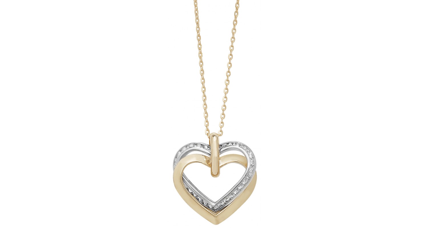 9ct Yellow and White Gold CZ Heart Necklace