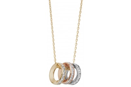 9ct Yellow Gold Three Colour Ring CZ Necklace