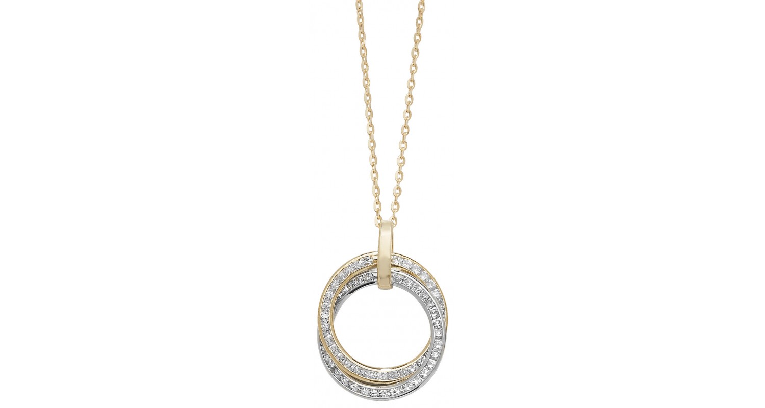 9ct Yellow Gold CZ Set Disc Necklace