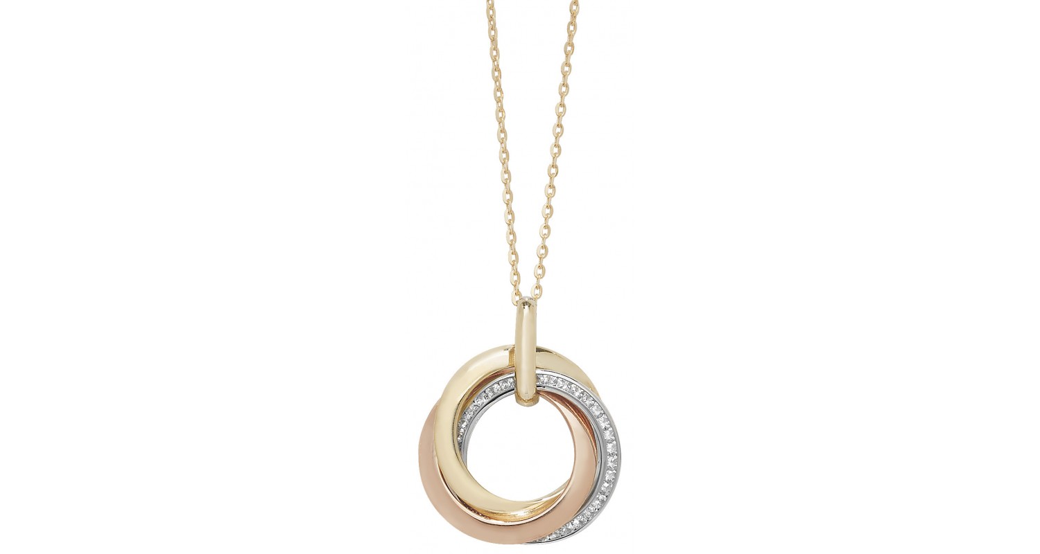 9ct Yellow Gold Three Colour Ring CZ Necklace