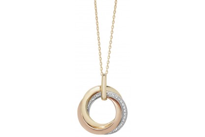 9ct Yellow Gold Three Colour Ring CZ Necklace