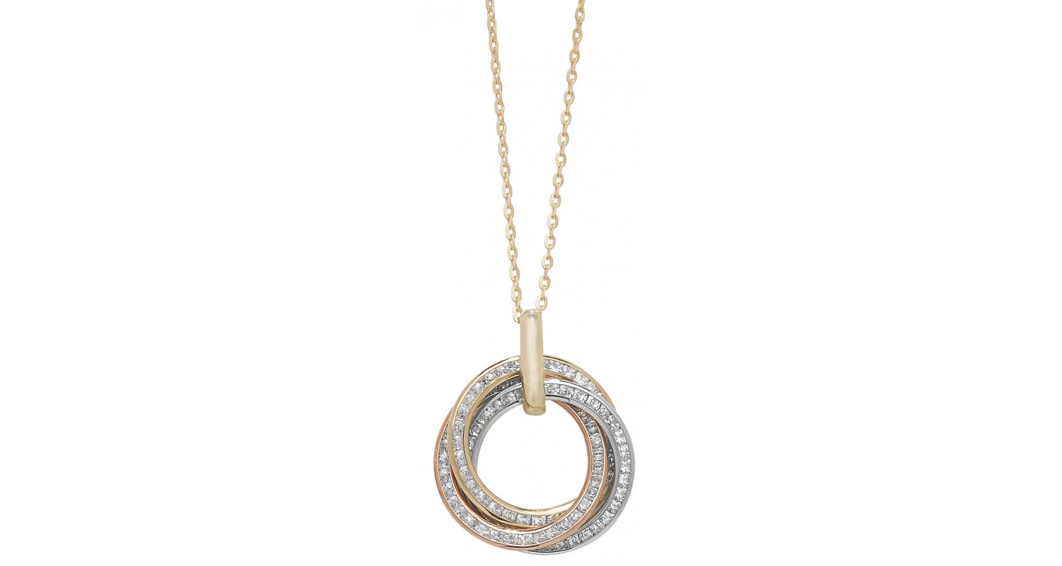 9ct Yellow Gold Three Colour Ring CZ Necklace