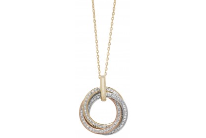 9ct Yellow Gold Three Colour Ring CZ Necklace