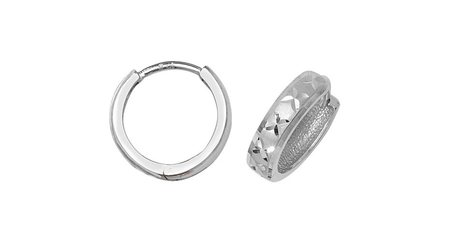 9ct White Gold Diamond Cut Hinged Hoops