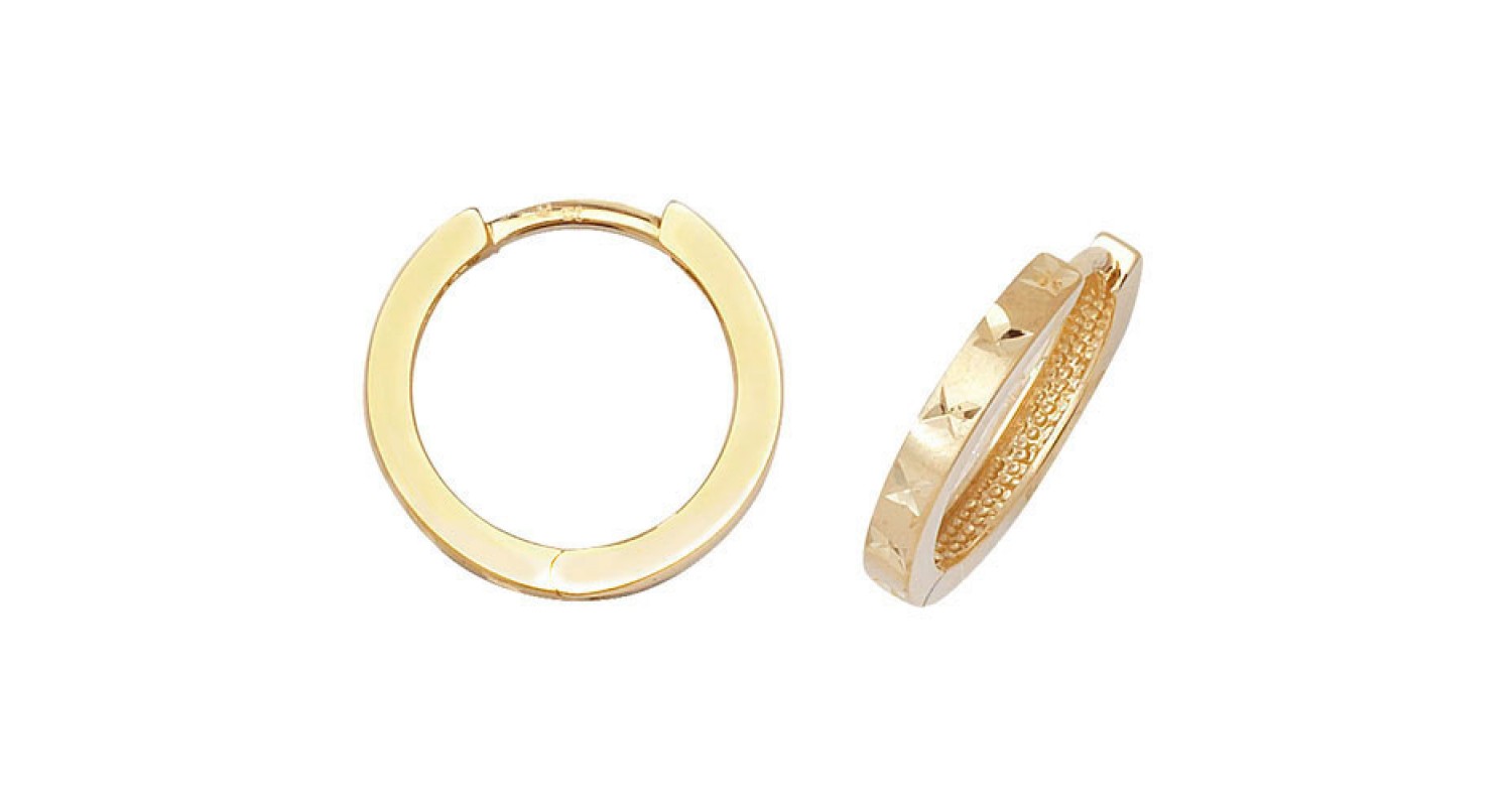 9ct Yellow Gold Diamond Cut Hinged Hoops