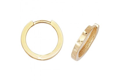 9ct Yellow Gold Diamond Cut Hinged Hoops