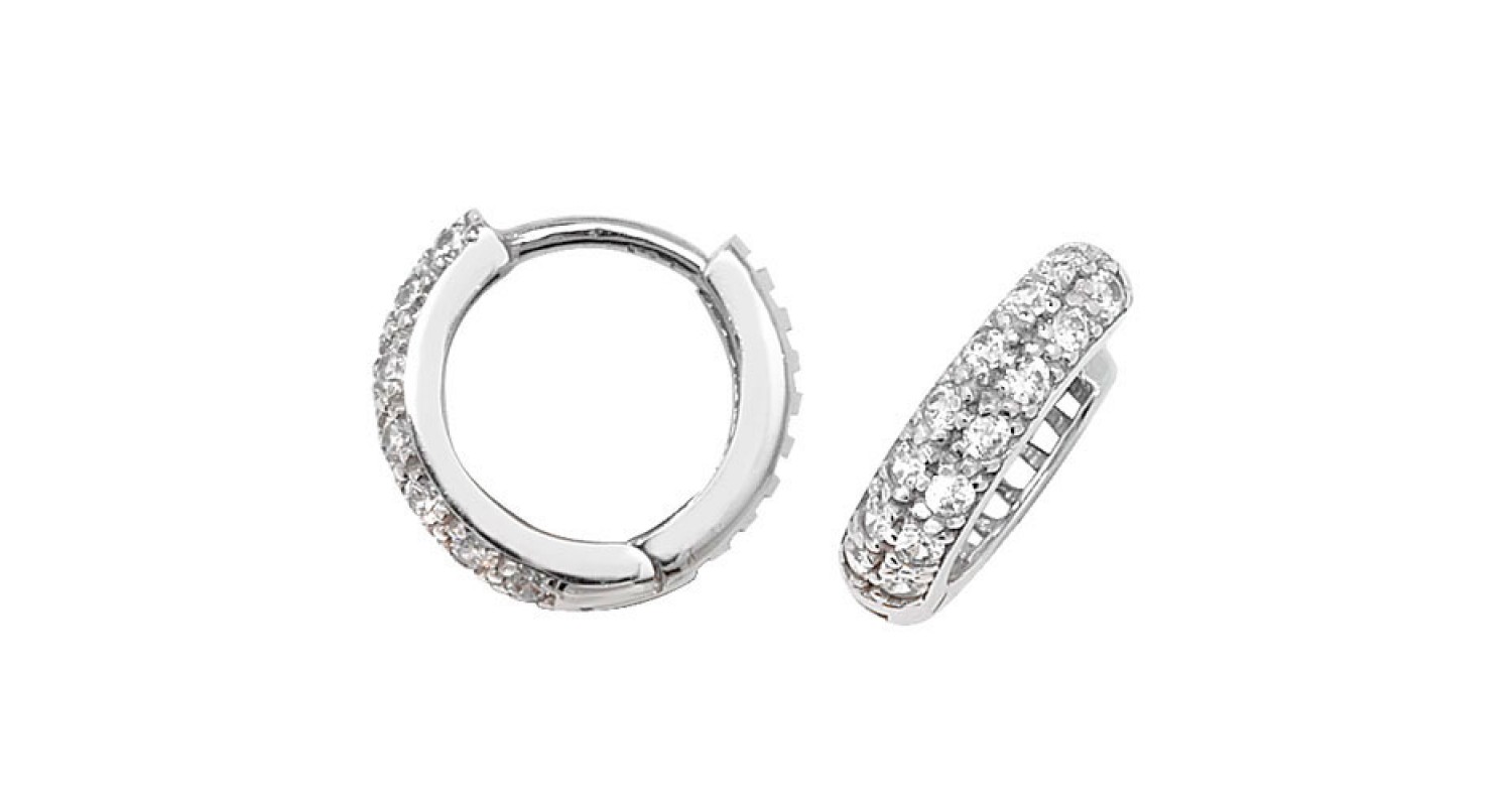 9ct White Gold Cubic Zirconia Hinged Hoops