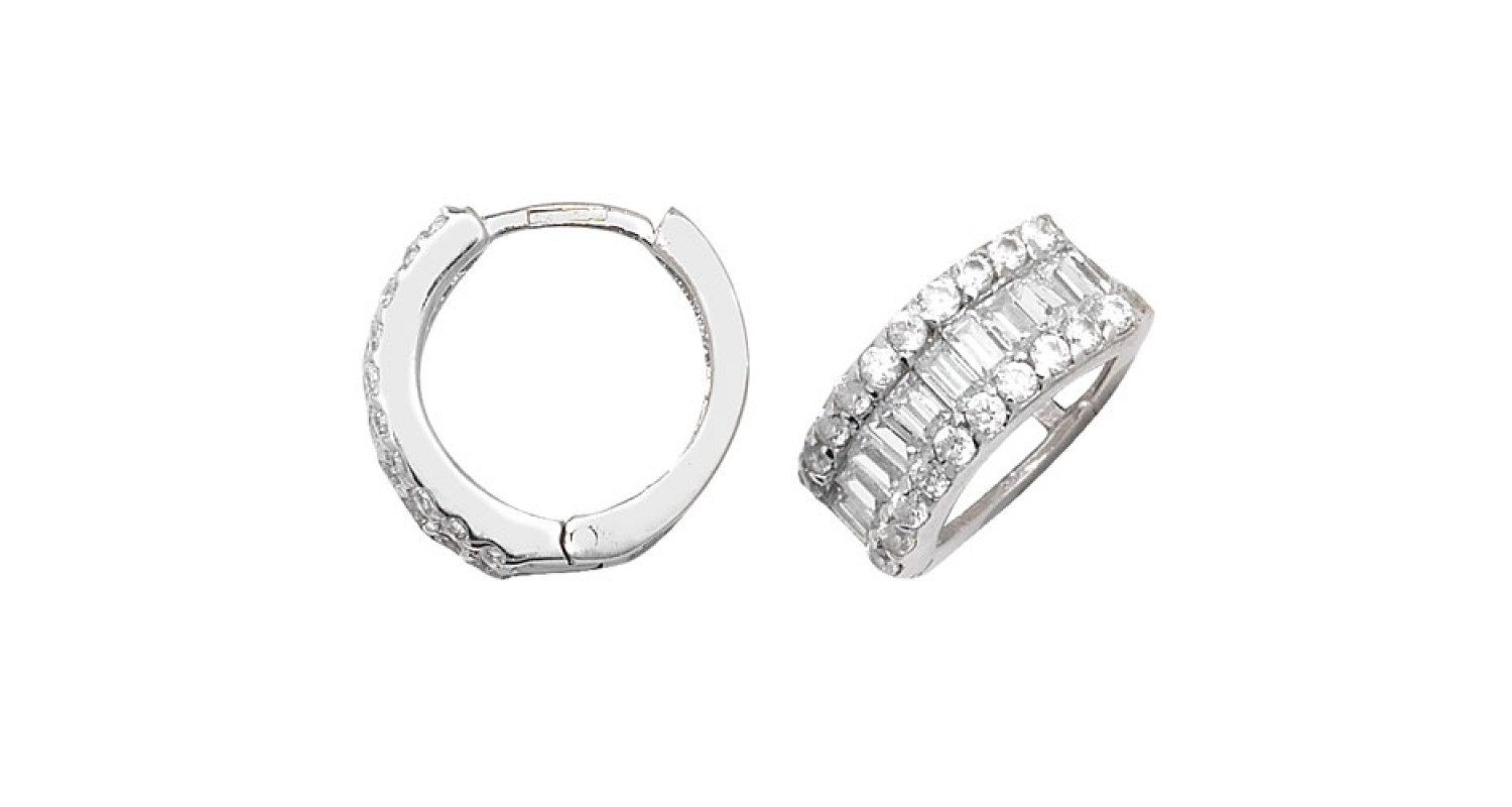 9ct White Gold Cubic Zirconia Hinged Hoops