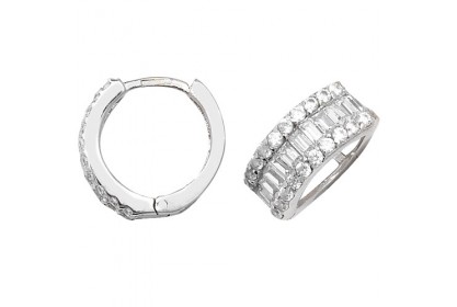 9ct White Gold Cubic Zirconia Hinged Hoops