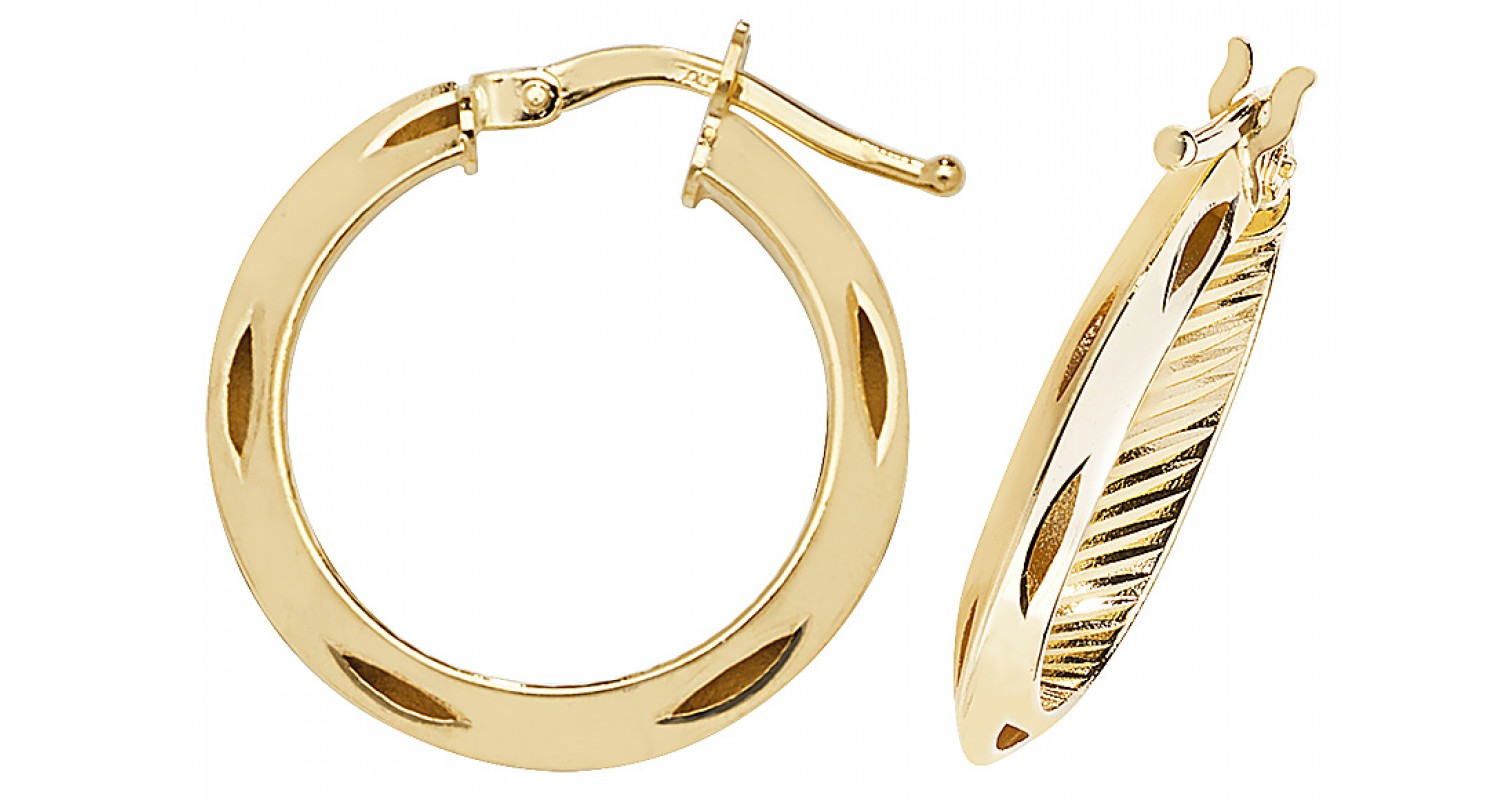 9ct Yellow Gold Diamond Cut Hoop Earrings