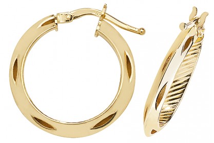 9ct Yellow Gold Diamond Cut Hoop Earrings