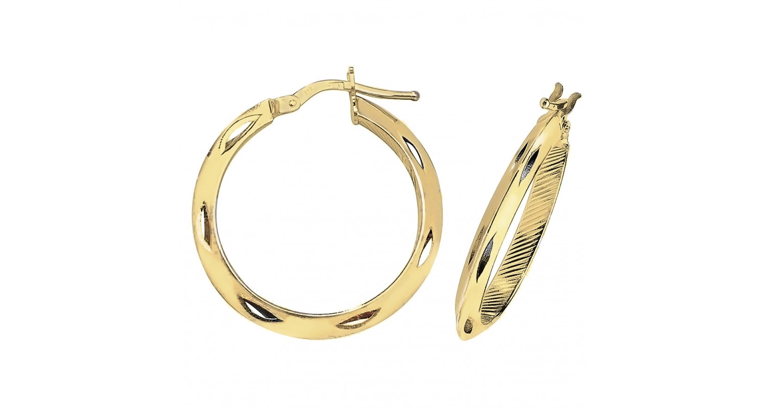 9ct Yellow Gold Diamond Cut Hoop Earrings