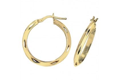 9ct Yellow Gold Diamond Cut Hoop Earrings