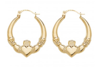 9ct Yellow Gold Claddagh Creole Earrings