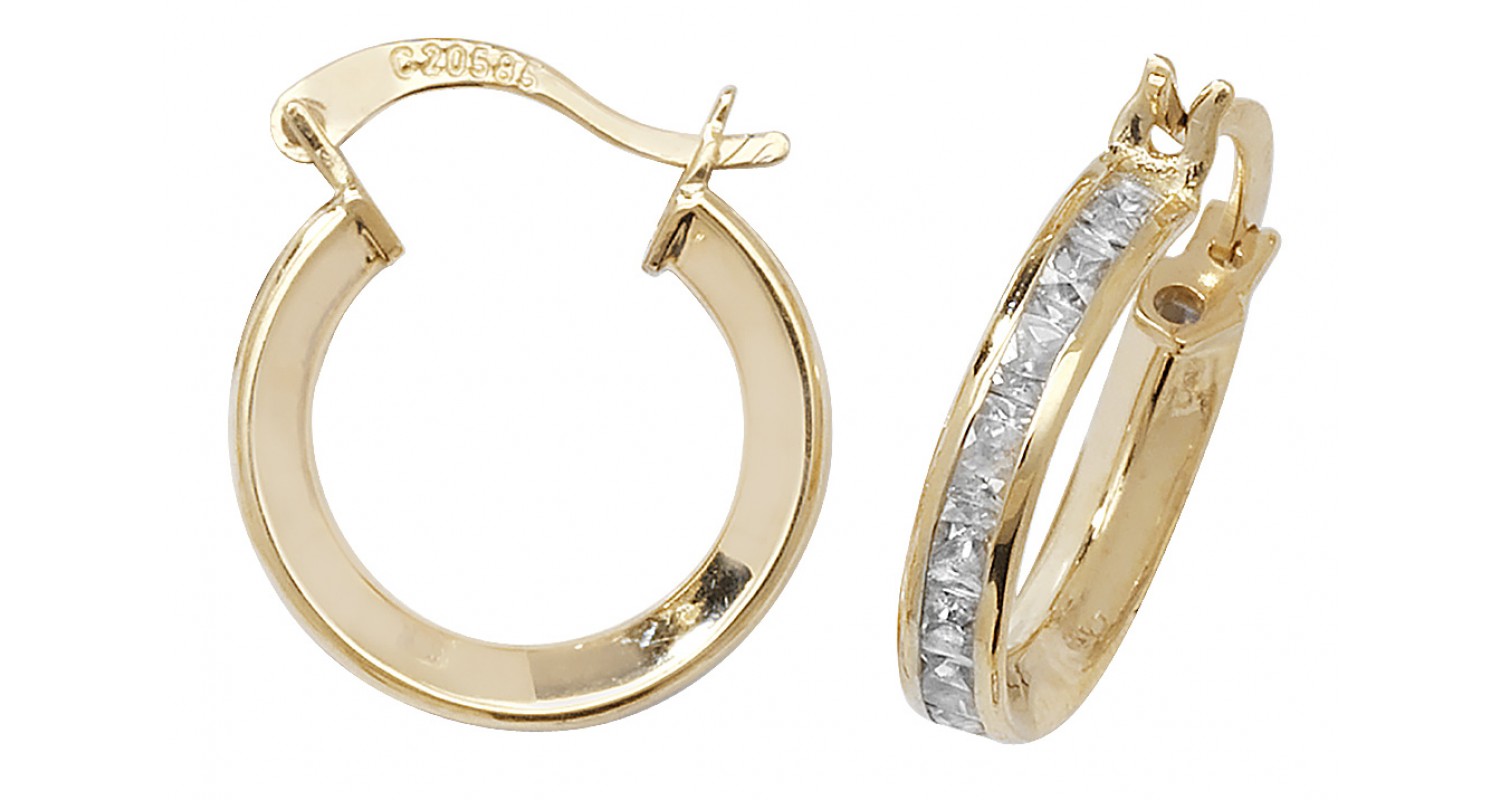 9ct Yellow Gold Cubic Zirconia Hoops