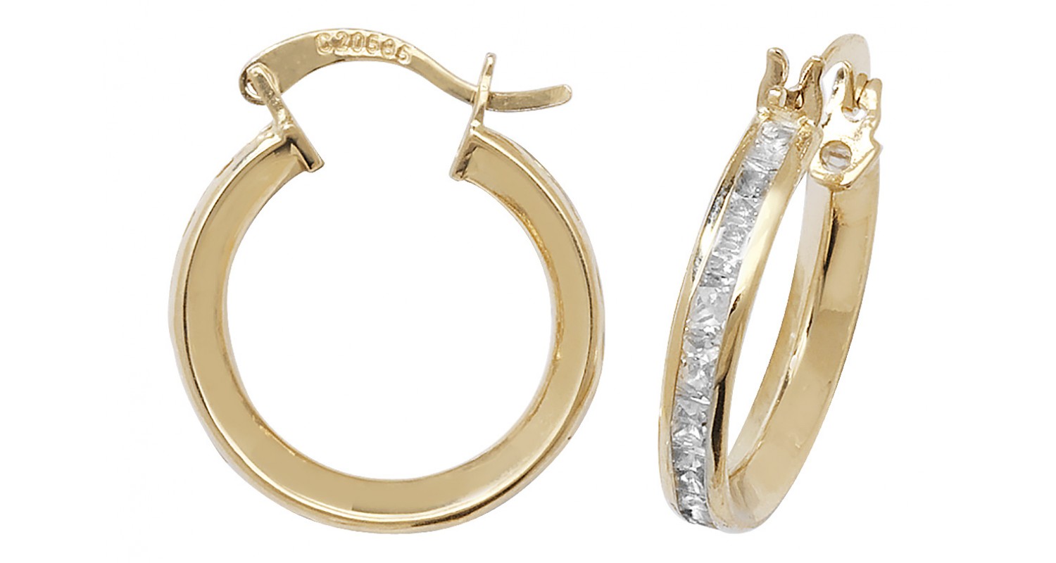 9ct Yellow Gold Cubic Zirconia Hoops