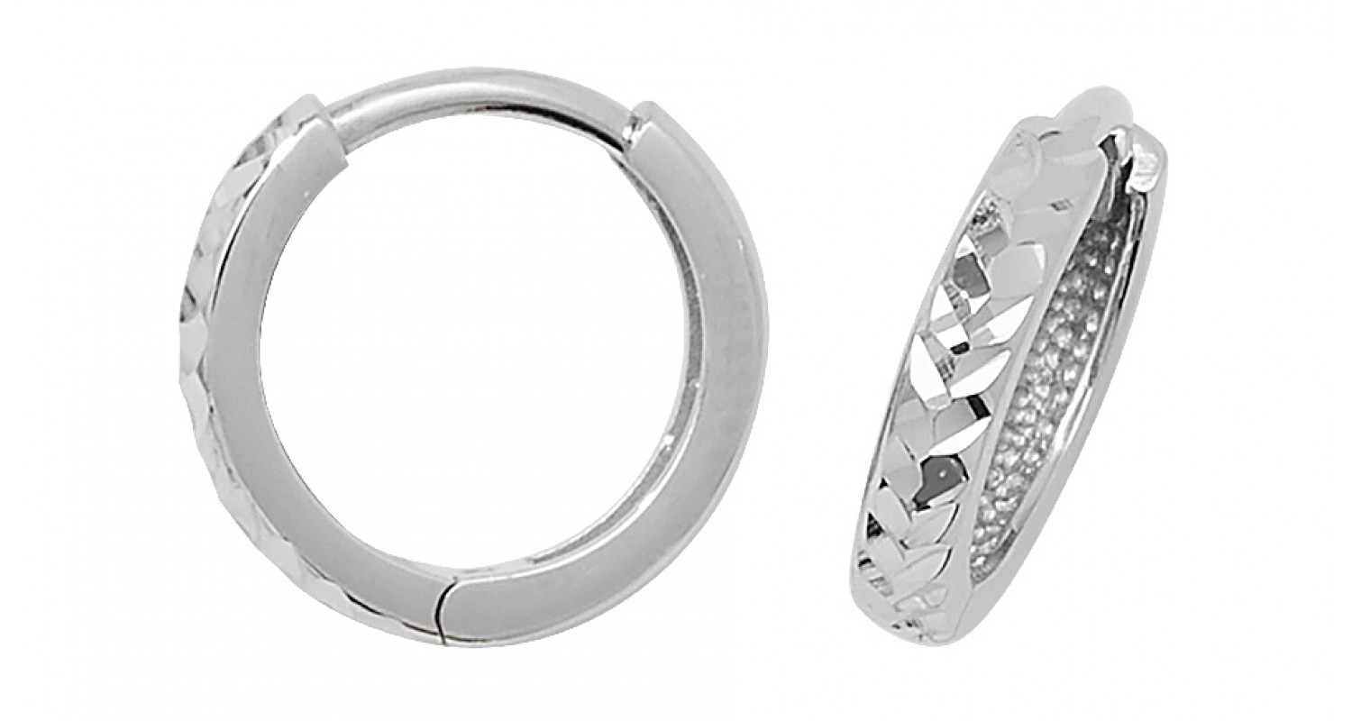 9ct White Gold Diamond Cut Hinged Hoops